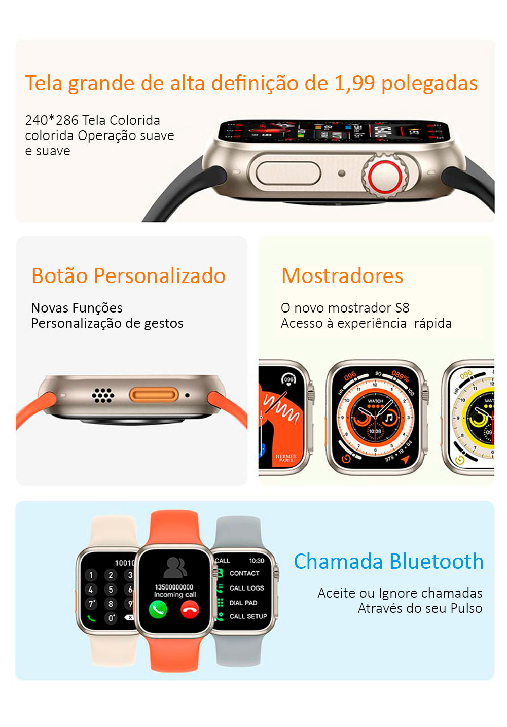 Smartwatch 2022 série 8, Tela Grande de Alta definição de 1.99 polegadas